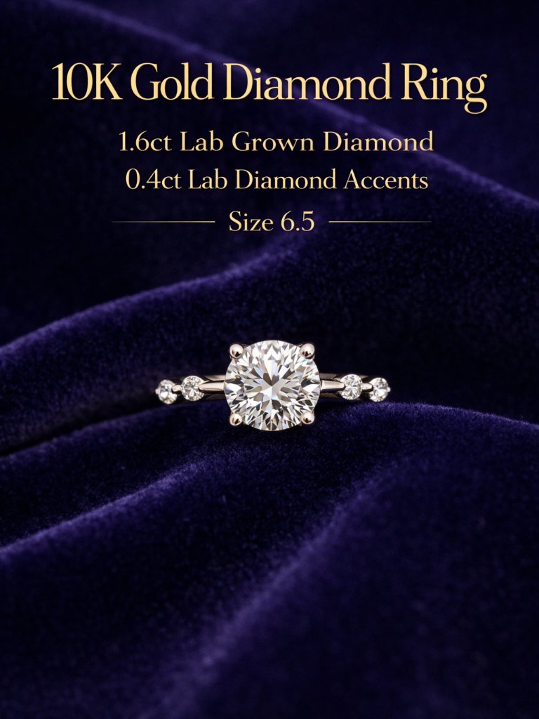 16ct Lab Diamond Engagement Ring 10k White Gold Unique Round Solitaire Ring